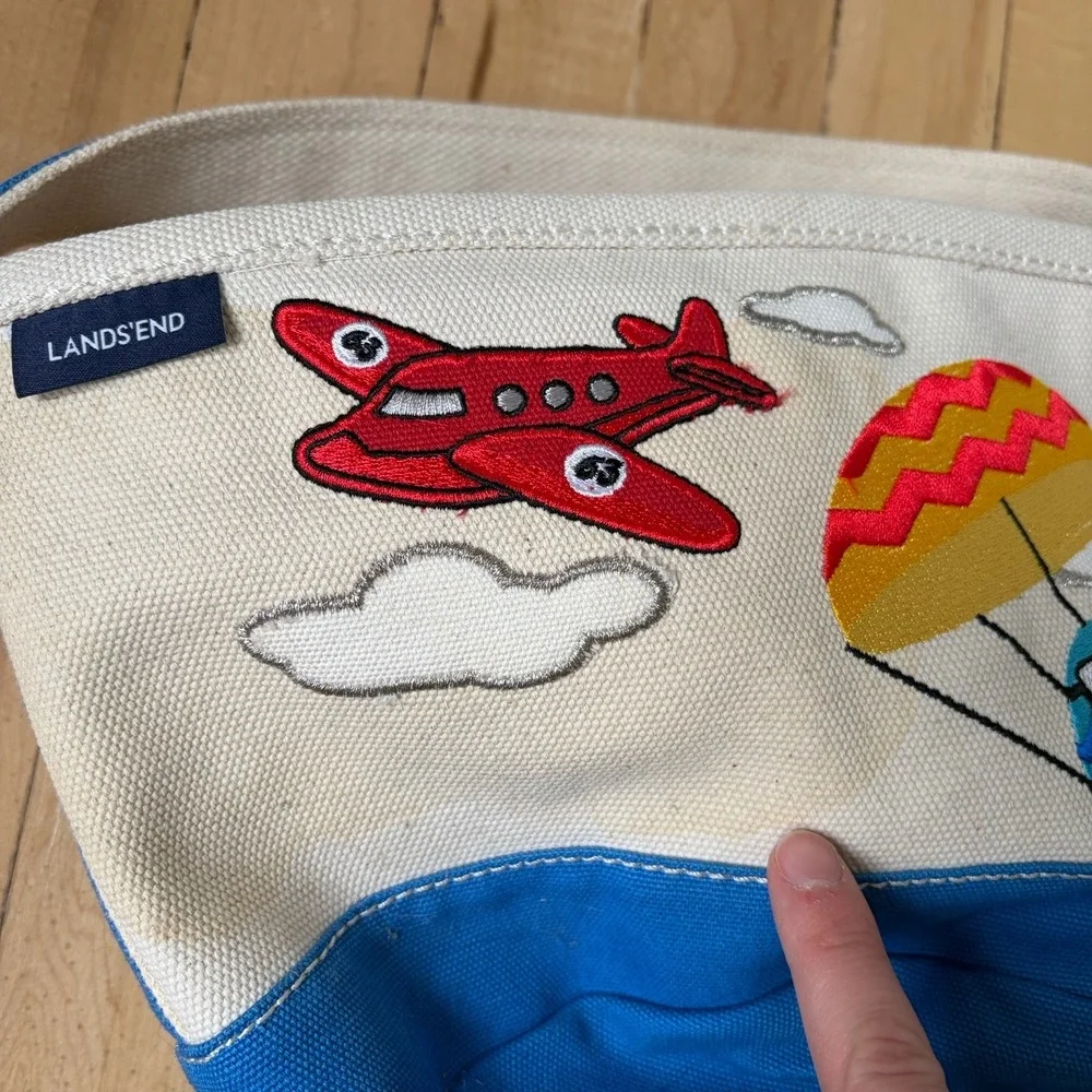 Lands End Easter Tote Basket Canvas Eggs Airplane Boy Theme Easter Basket